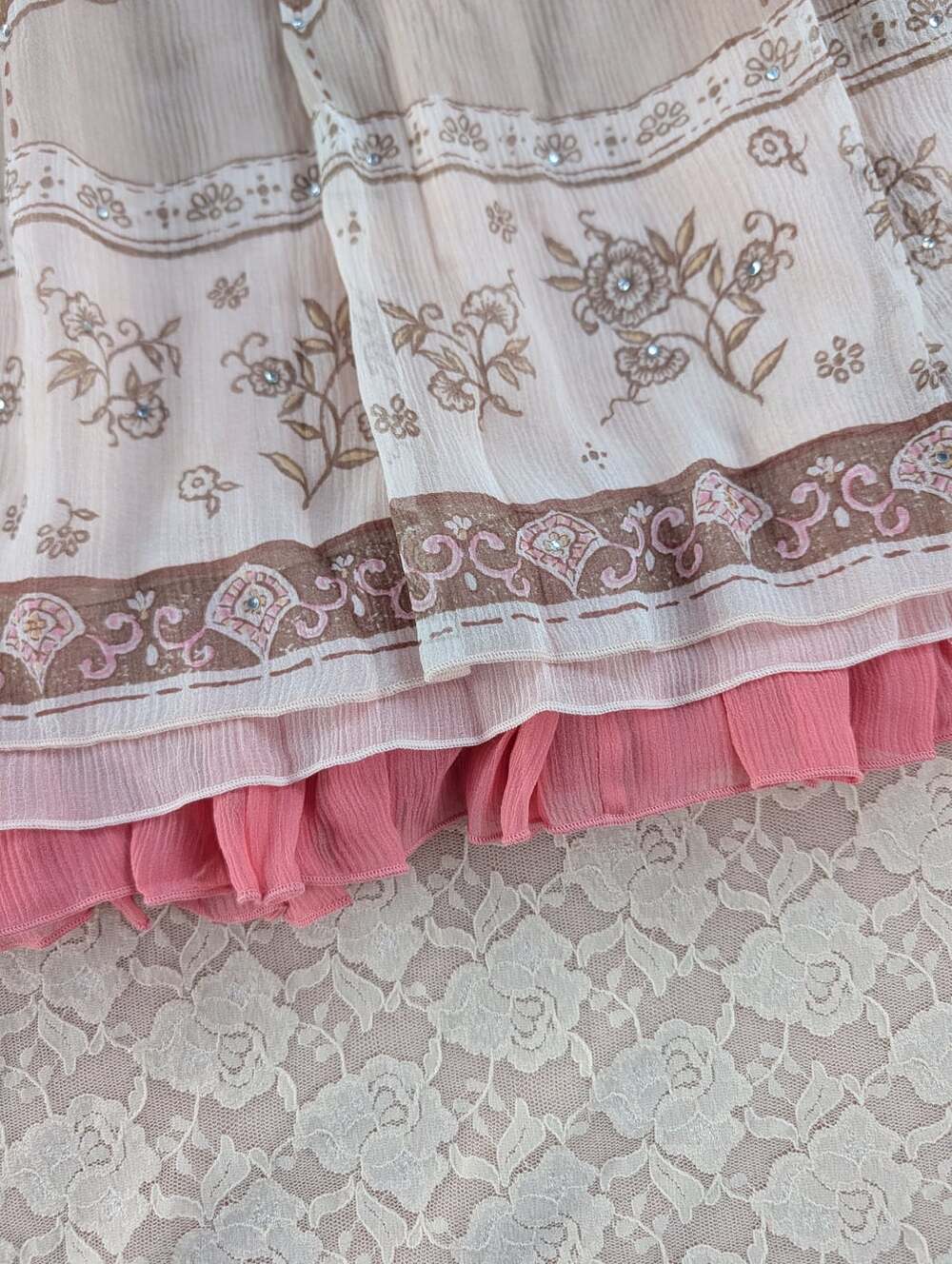 The Limited vintage 2005 NWT 100% silk skirt y2k boho paisley rhinestones 10 - Picture 3 of 8